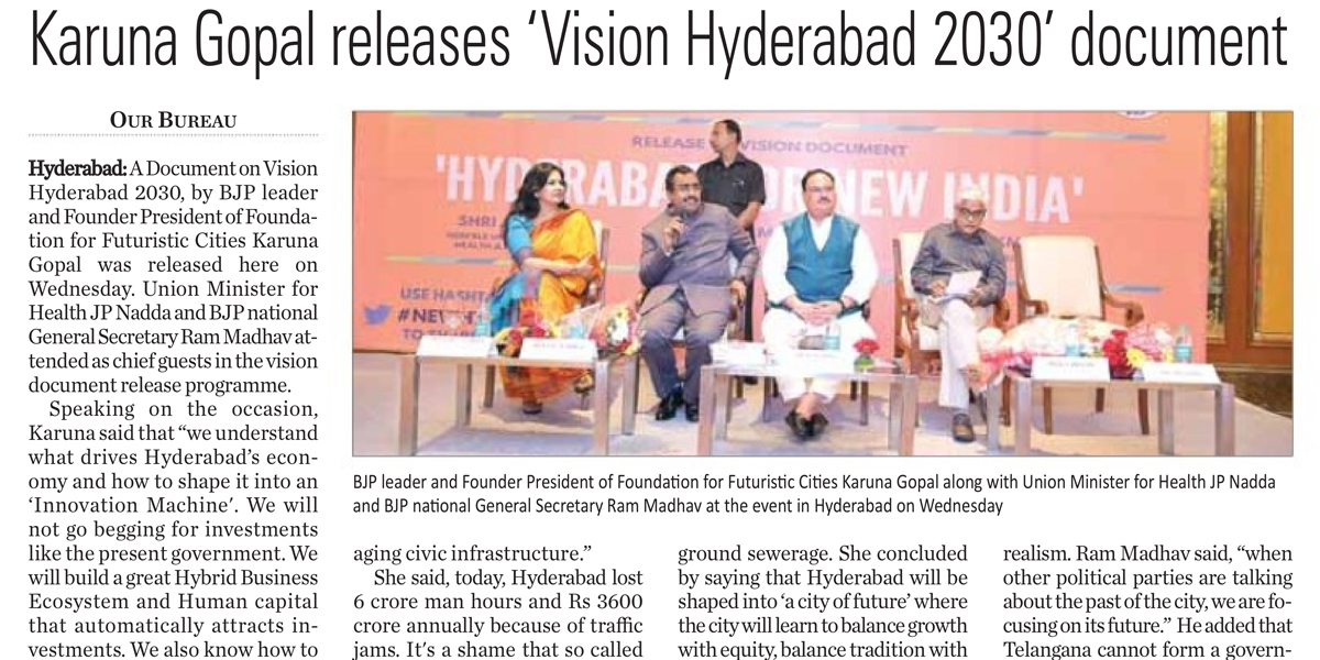 Released 'VISION HYDERABAD 2030' document